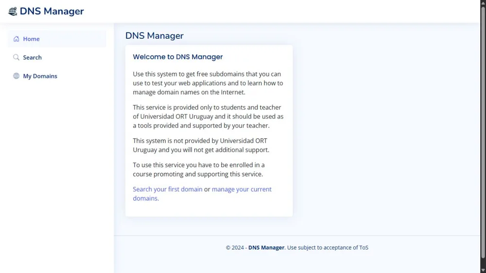 Vista del sitio de DNS Manager